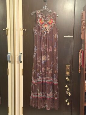 Johnny was Bohemian Floral Embroidered Brown Maxi Dress
